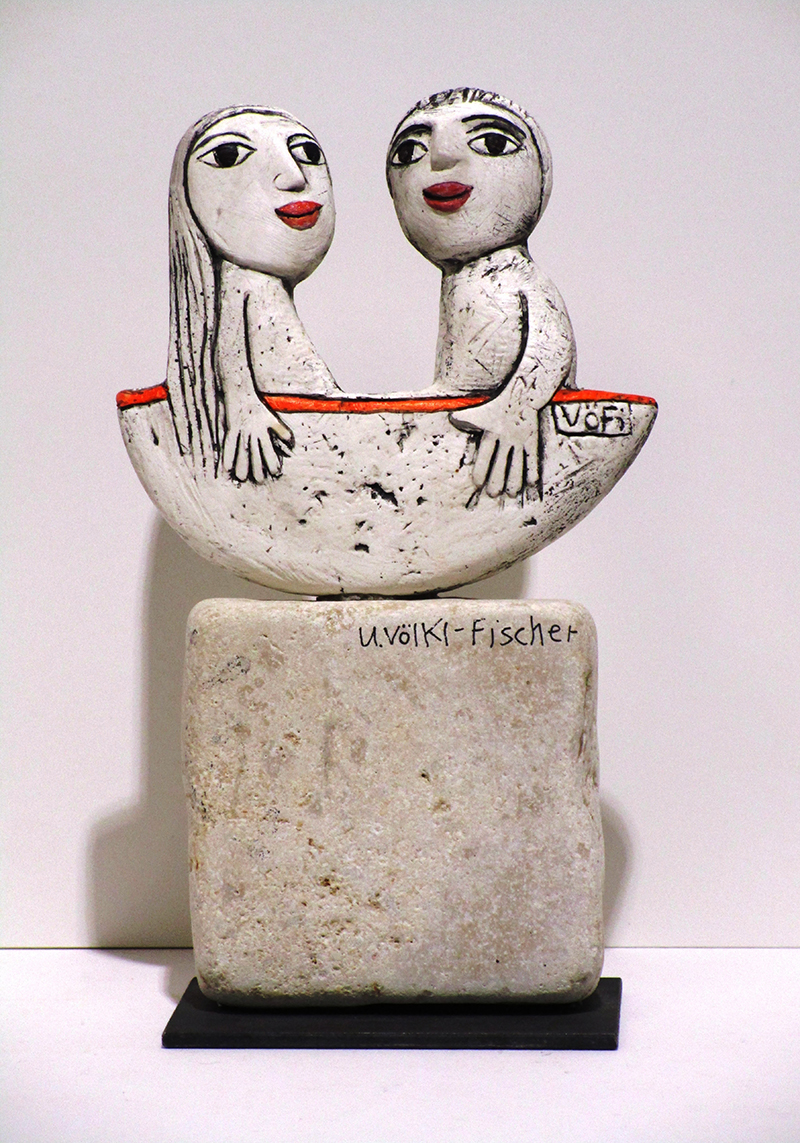 Zwei in  einem Boot, Steinguss, Acryl, Hoehe 23 cm, 42 - Galerie Wroblowski